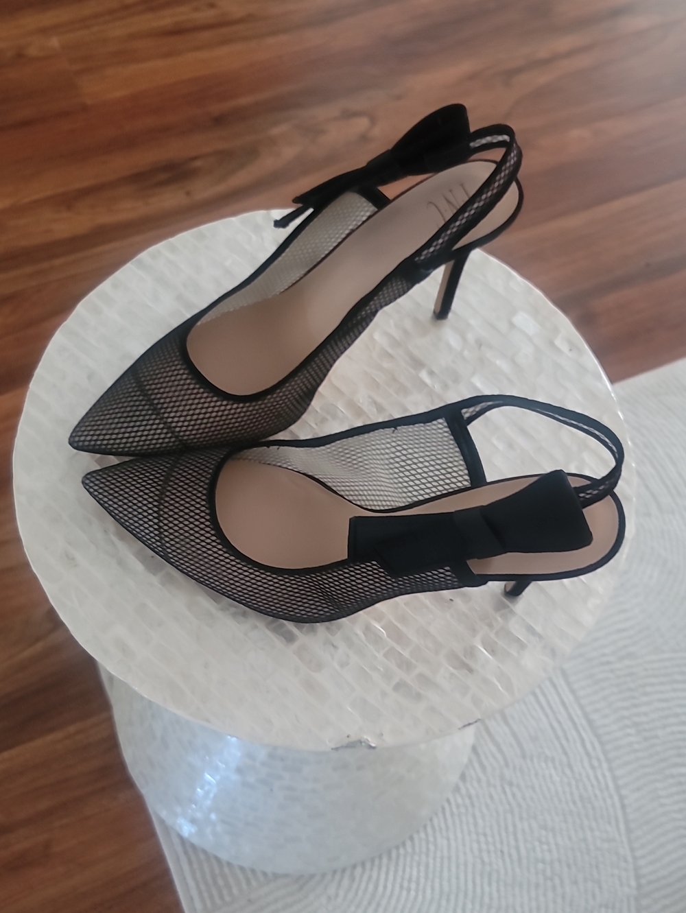INC International Concepts Black Mesh Slingback Heels with Side Bow Size 12M